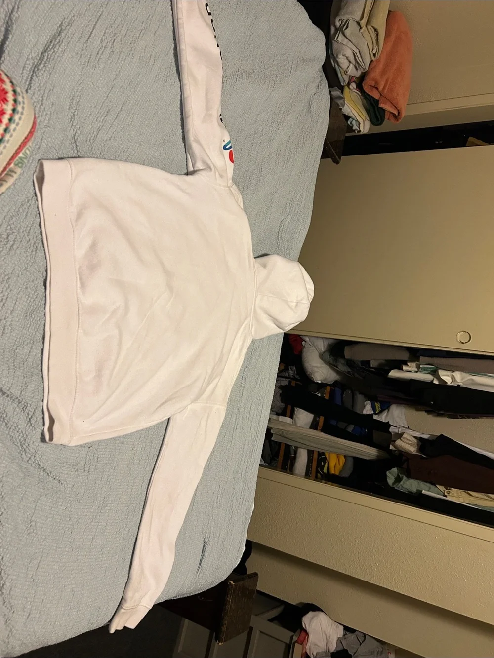 H&M White Hoodie with Rainbow-Outlined Gamepad Graphic